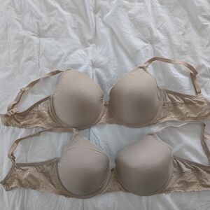 Set Of 2 34DD Natori Lace Trimmed Tan Bra